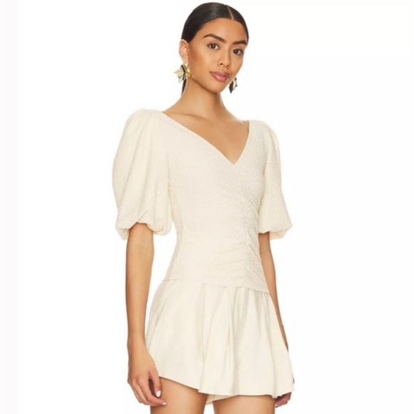 Free People Cupcake Ruched Puff Sleeve Top in Ivory - Size Small - Picture 2 of 9